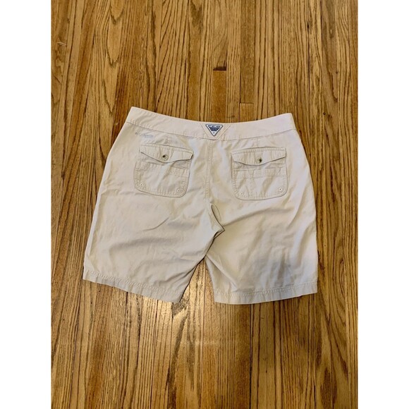 Columbia PFG Shorts Women 14 Khaki Chino Omni Shield Outdoor UV Long 10in Cotton - Picture 11 of 12